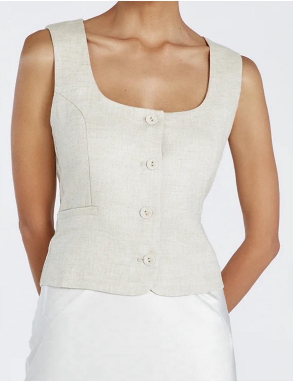 DISSH Oscar Scoop Vest Neck Neutral Linen Shell in Beige Size 8